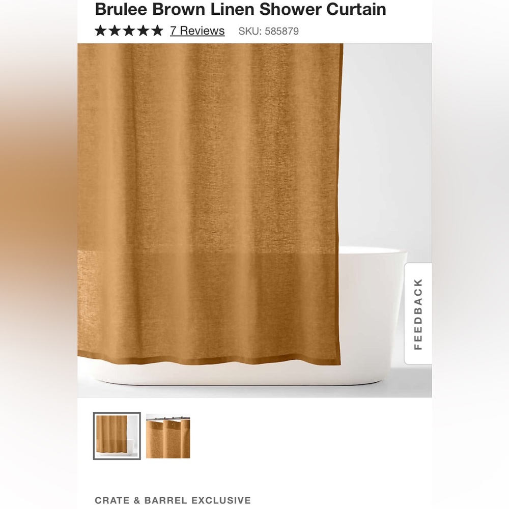 Crate and Barrel Brulee Brown Linen Shower Curtain. 72"Wx72"H